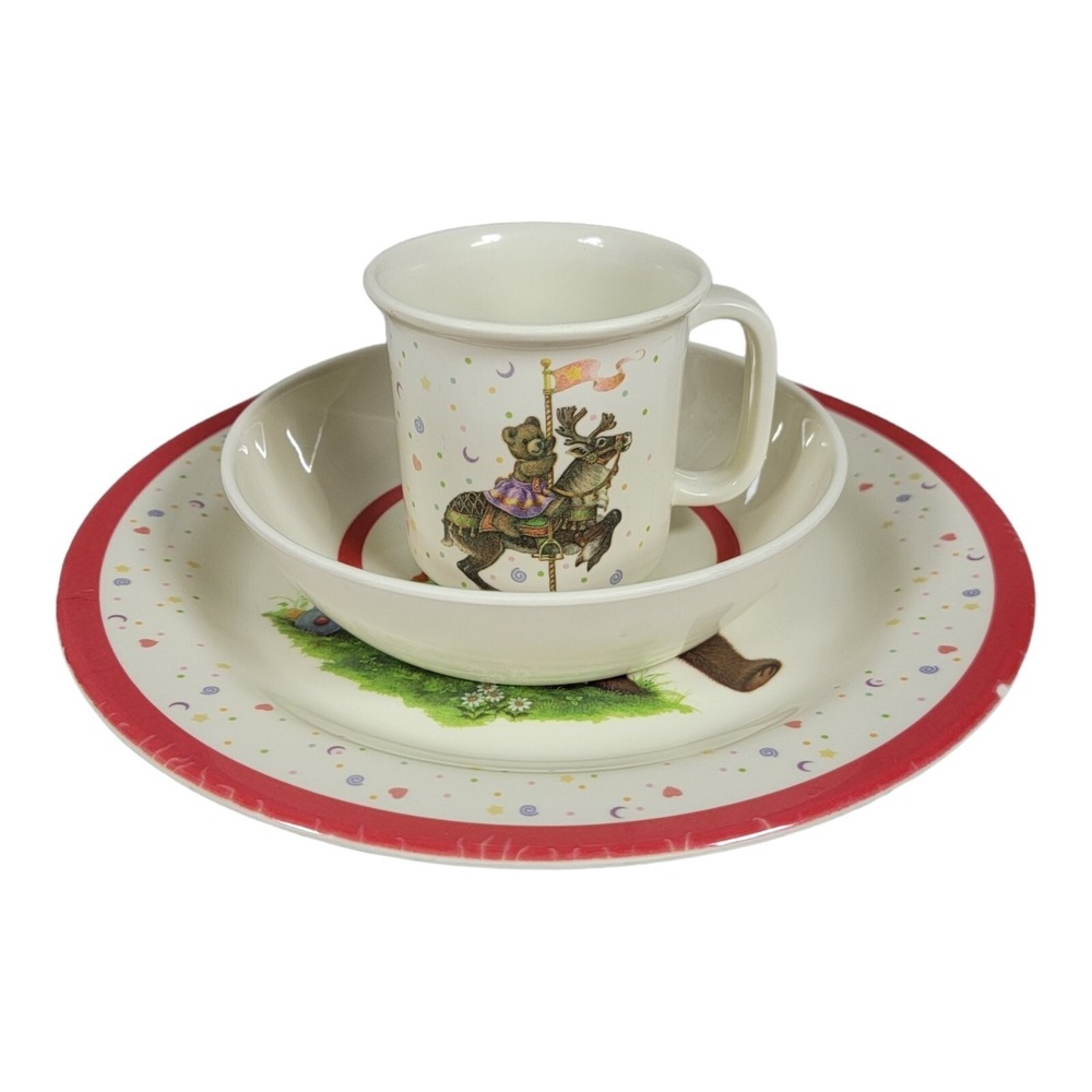 3 Piece China Bears Heirloom Collection Child's Dinnerware Plate Bowl &Cup